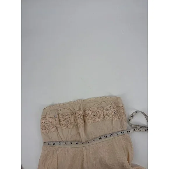 Free People Womens Large Maxi Dress Cream Strapless Boho Crochet Beaded Prairie - Picture 8 of 10